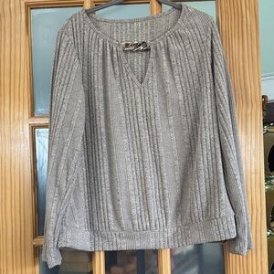 Light Brown/Gray Ribbed Long Sleeve Top
